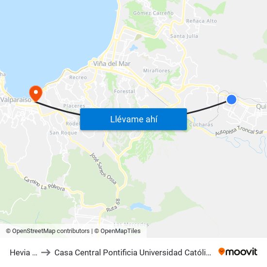 Hevia 150 to Casa Central Pontificia Universidad Católica De Valparaíso map