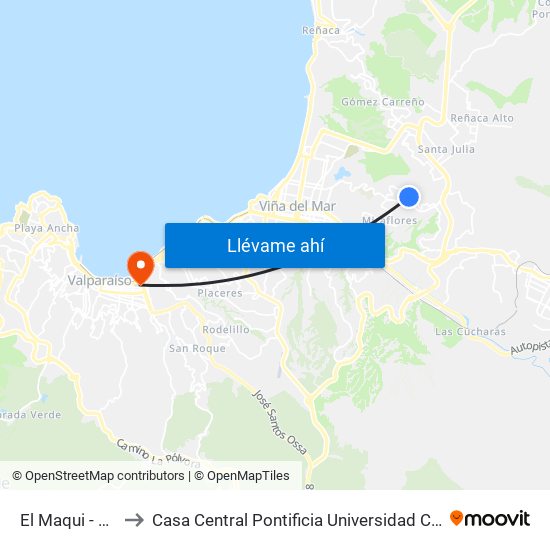 El Maqui - Corcolén to Casa Central Pontificia Universidad Católica De Valparaíso map
