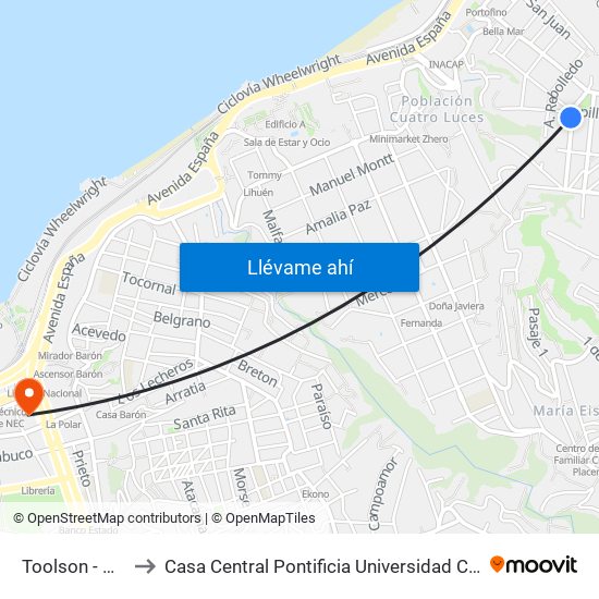 Toolson - Aspillaga to Casa Central Pontificia Universidad Católica De Valparaíso map