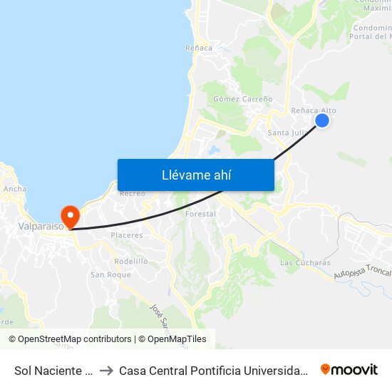 Sol Naciente - Punitaqui to Casa Central Pontificia Universidad Católica De Valparaíso map