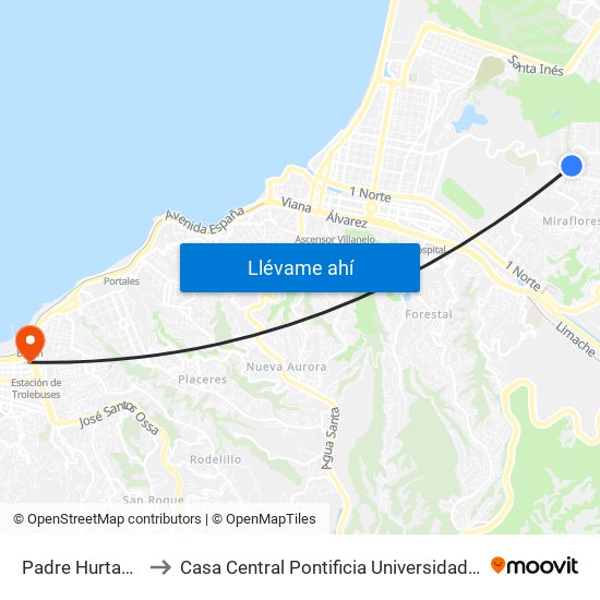 Padre Hurtado - El Golf to Casa Central Pontificia Universidad Católica De Valparaíso map
