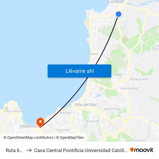 Ruta 60 CH to Casa Central Pontificia Universidad Católica De Valparaíso map