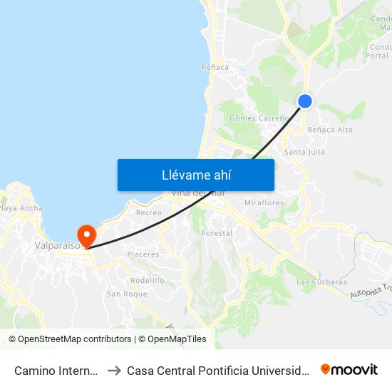 Camino Internacional 1941 to Casa Central Pontificia Universidad Católica De Valparaíso map