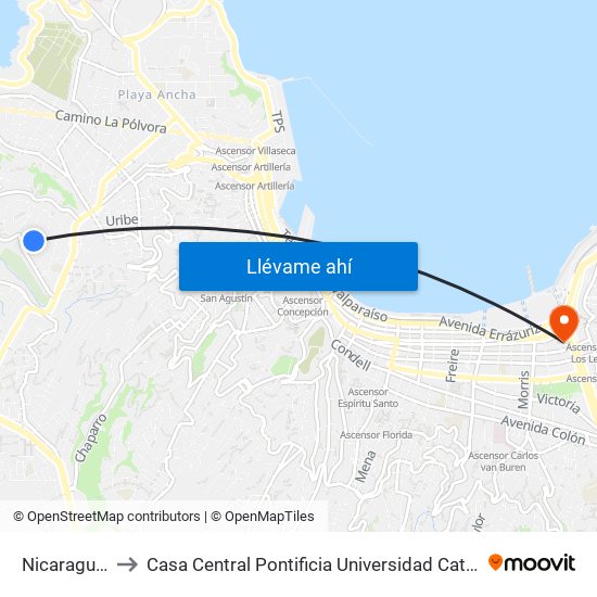 Nicaragua, 437 to Casa Central Pontificia Universidad Católica De Valparaíso map