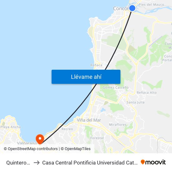Quinteros / Sur to Casa Central Pontificia Universidad Católica De Valparaíso map