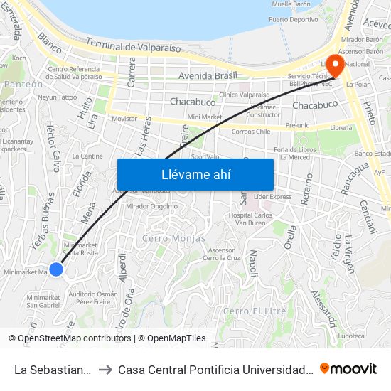 La Sebastiana / Oriente to Casa Central Pontificia Universidad Católica De Valparaíso map
