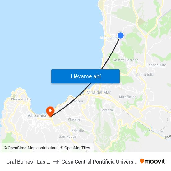 Gral Bulnes - Las Monjas / Oriente to Casa Central Pontificia Universidad Católica De Valparaíso map