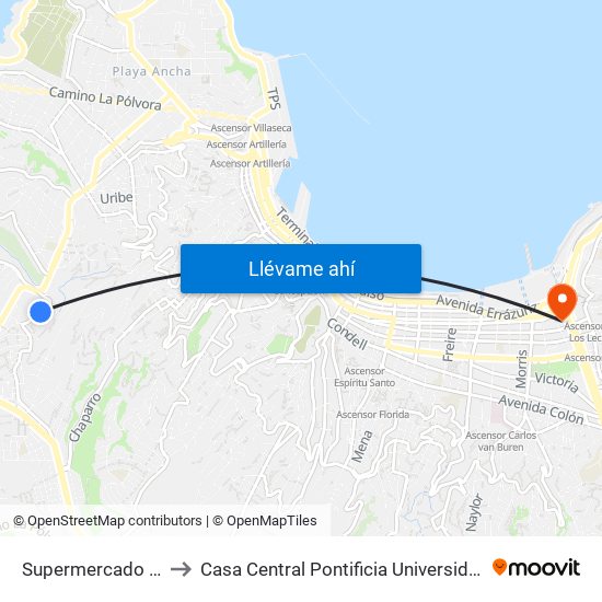 Supermercado Acuenta / Sur to Casa Central Pontificia Universidad Católica De Valparaíso map