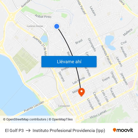 El Golf P3 to Instituto Profesional Providencia (Ipp) map