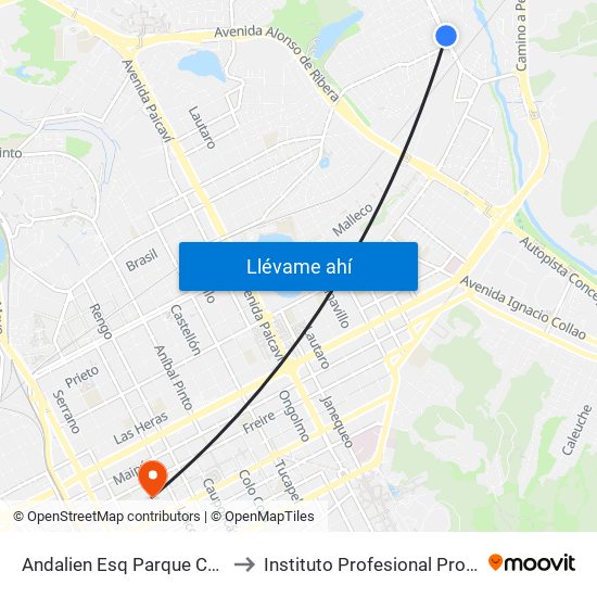 Andalien Esq Parque Central  Oriente to Instituto Profesional Providencia (Ipp) map