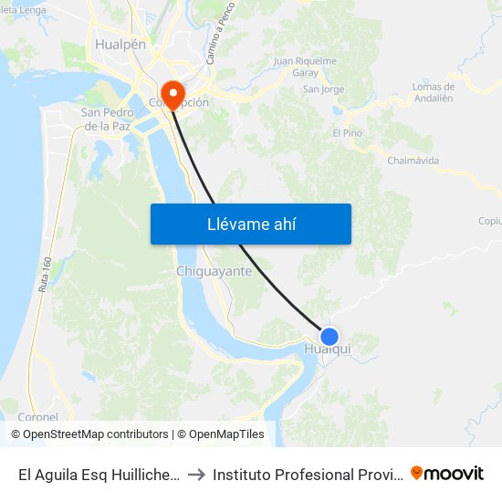El Aguila Esq Huilliches  Poniente to Instituto Profesional Providencia (Ipp) map