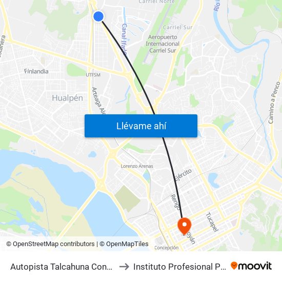 Autopista Talcahuna Concep Esq Rio Lenga to Instituto Profesional Providencia (Ipp) map