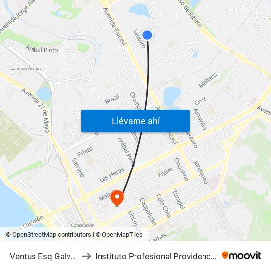 Ventus Esq Galvarino to Instituto Profesional Providencia (Ipp) map