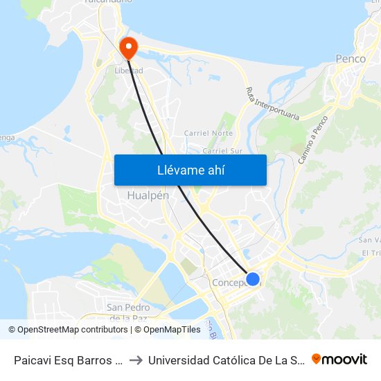 Paicavi Esq Barros Arana  Poniente to Universidad Católica De La Santísima Concepción map