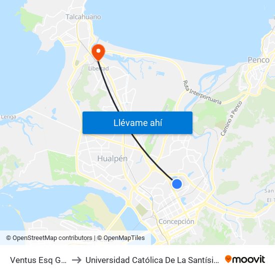 Ventus Esq Galvarino to Universidad Católica De La Santísima Concepción map