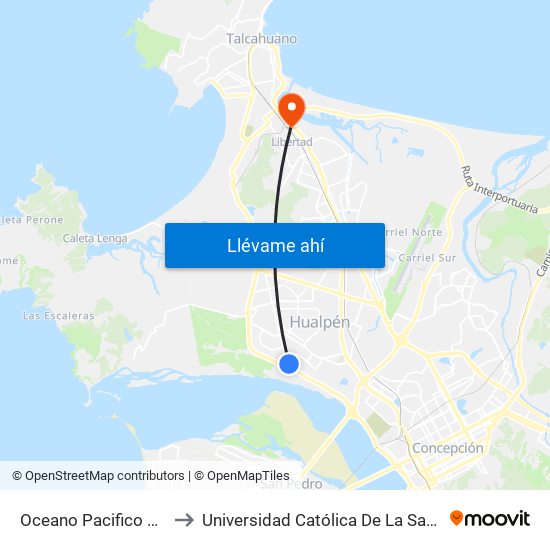 Oceano Pacifico Esq Mar Rojo to Universidad Católica De La Santísima Concepción map