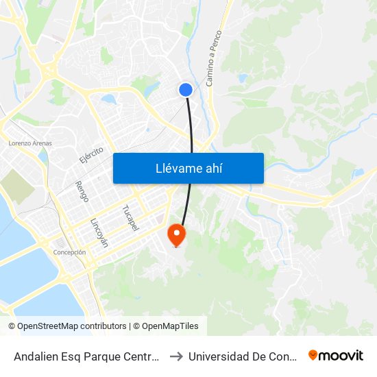 Andalien Esq Parque Central  Oriente to Universidad De Concepción map