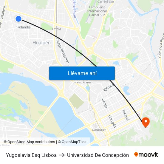 Yugoslavia Esq Lisboa to Universidad De Concepción map