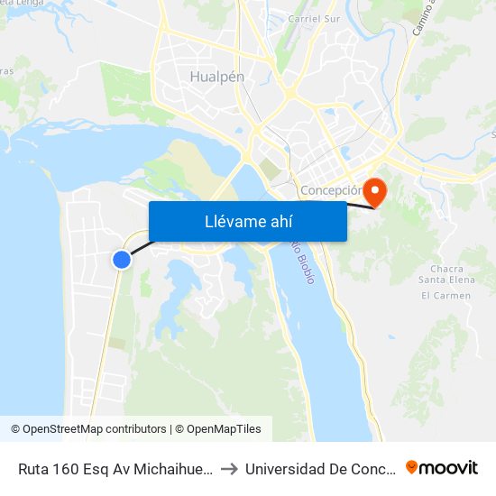 Ruta 160 Esq Av Michaihue  Oriente to Universidad De Concepción map