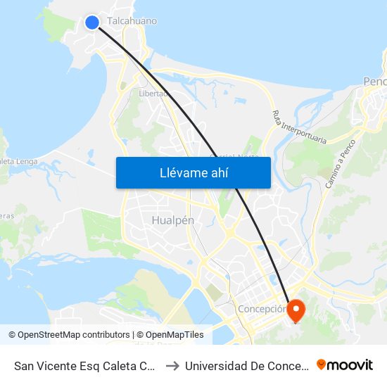 San Vicente Esq Caleta Coliumo to Universidad De Concepción map