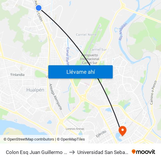 Colon Esq Juan Guillermo Sosa to Universidad San Sebastián map