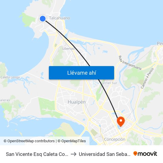 San Vicente Esq Caleta Coliumo to Universidad San Sebastián map