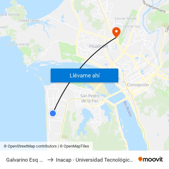 Galvarino Esq Fresia to Inacap - Universidad Tecnológica De Chile map