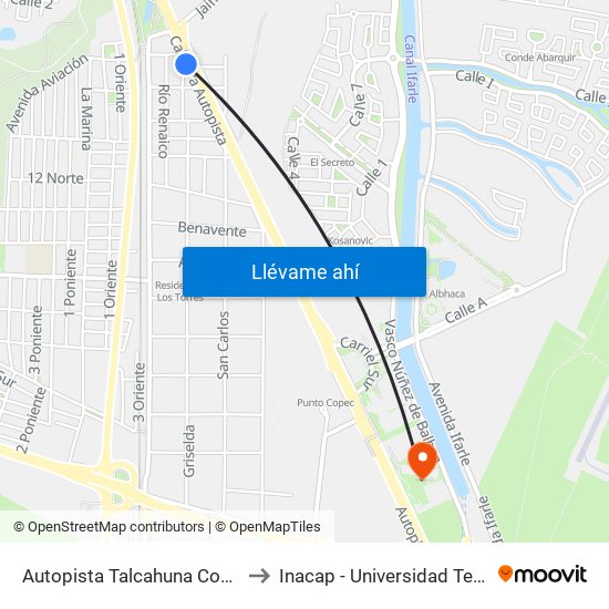 Autopista Talcahuna Concep Esq Rio Lenga to Inacap - Universidad Tecnológica De Chile map