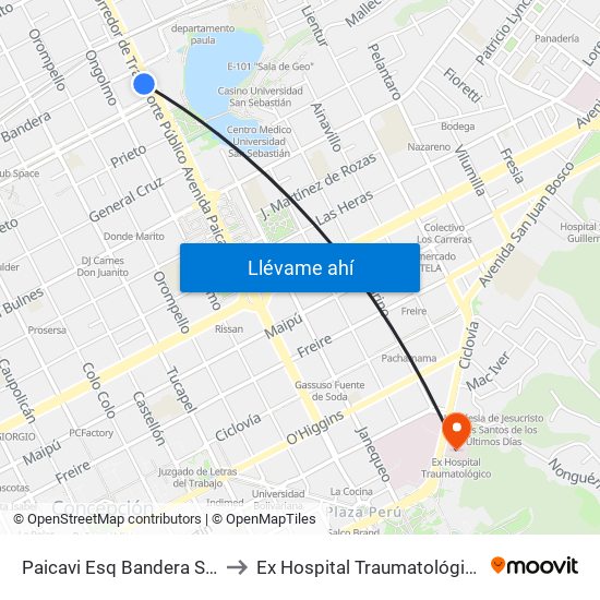 Paicavi Esq Bandera  Sur to Ex Hospital Traumatológico map