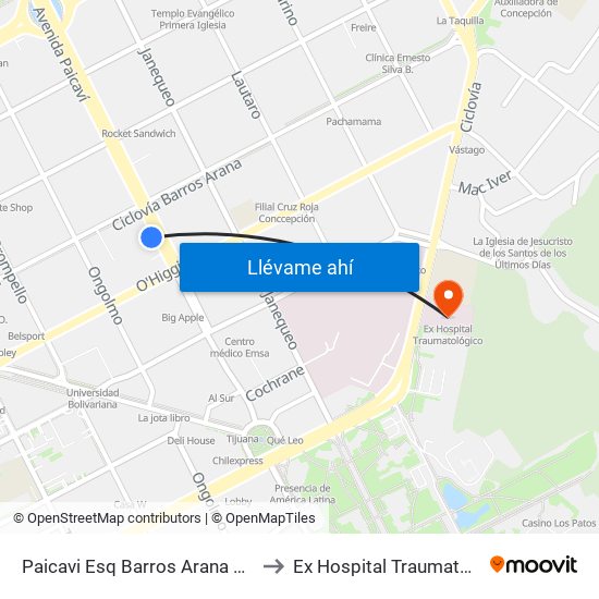 Paicavi Esq Barros Arana  Poniente to Ex Hospital Traumatológico map