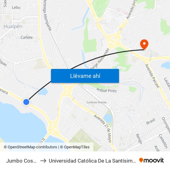 Jumbo Costanera to Universidad Católica De La Santísima Concepción map