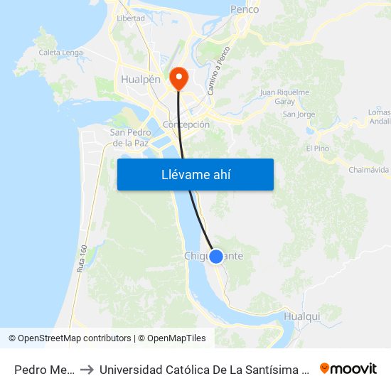 Pedro Medina to Universidad Católica De La Santísima Concepción map