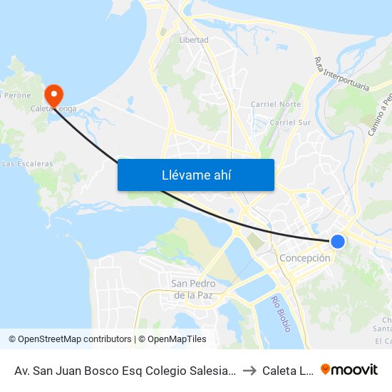 Av. San Juan Bosco Esq Colegio Salesiano Concepcion to Caleta Lenga map
