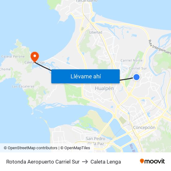 Rotonda Aeropuerto Carriel Sur to Caleta Lenga map