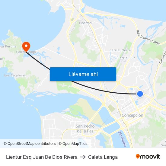 Lientur Esq Juan De Dios Rivera to Caleta Lenga map