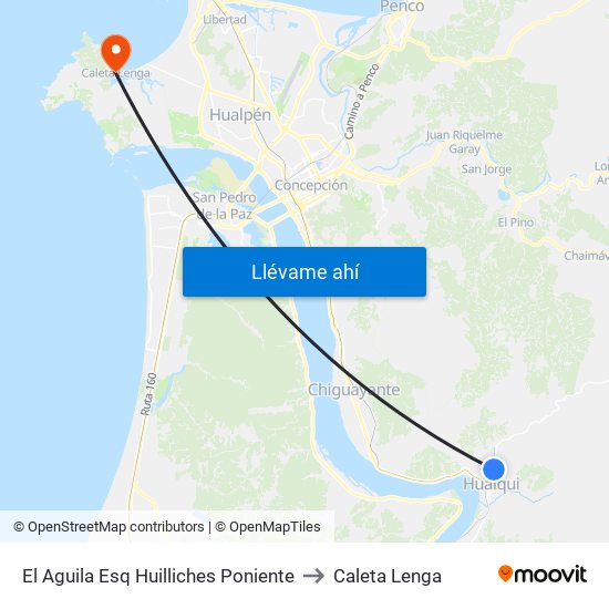 El Aguila Esq Huilliches  Poniente to Caleta Lenga map