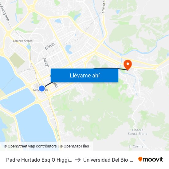 Padre Hurtado Esq  O Higgins to Universidad Del Bío-Bío map