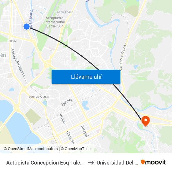 Autopista Concepcion Esq Talcahuano  7100 to Universidad Del Bío-Bío map