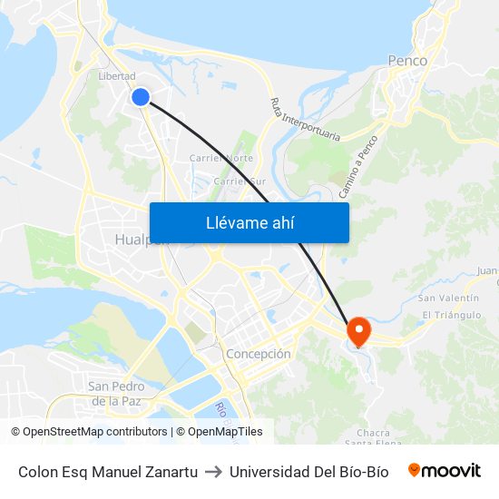 Colon Esq Manuel Zanartu to Universidad Del Bío-Bío map