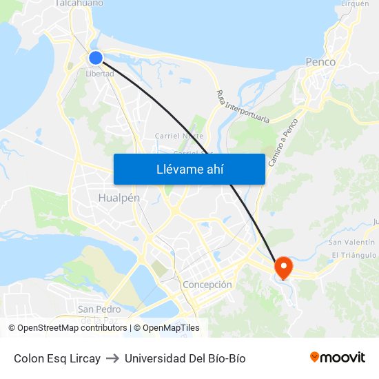 Colon Esq Lircay to Universidad Del Bío-Bío map