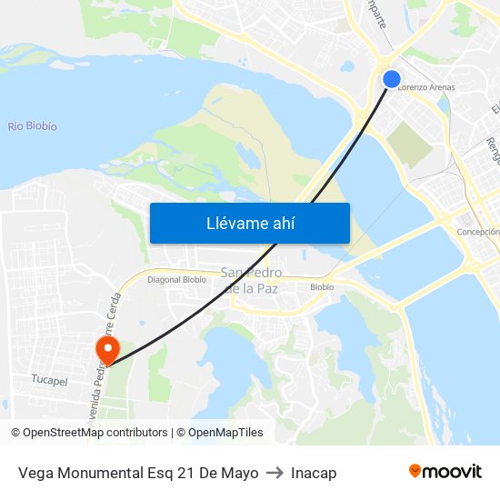 Vega Monumental Esq 21 De Mayo to Inacap map