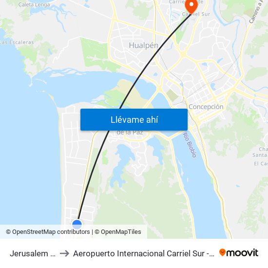 Jerusalem 15 to Aeropuerto Internacional Carriel Sur - CCP map