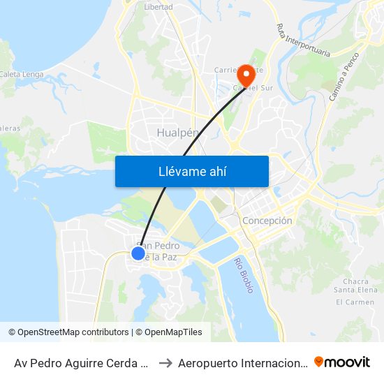 Av Pedro Aguirre Cerda Esq Los Claveles  Sur to Aeropuerto Internacional Carriel Sur - CCP map