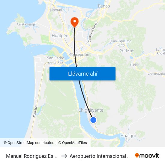 Manuel Rodriguez Esq Los Aromos to Aeropuerto Internacional Carriel Sur - CCP map