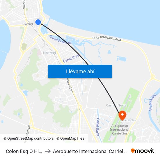 Colon Esq O Higgins to Aeropuerto Internacional Carriel Sur - CCP map