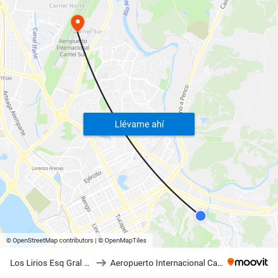 Los Lirios Esq Gral Gorostiaga to Aeropuerto Internacional Carriel Sur - CCP map