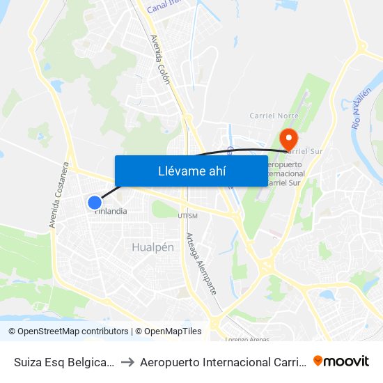 Suiza Esq Belgica  Oriente to Aeropuerto Internacional Carriel Sur - CCP map