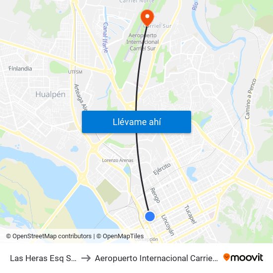 Las Heras Esq Serrano to Aeropuerto Internacional Carriel Sur - CCP map