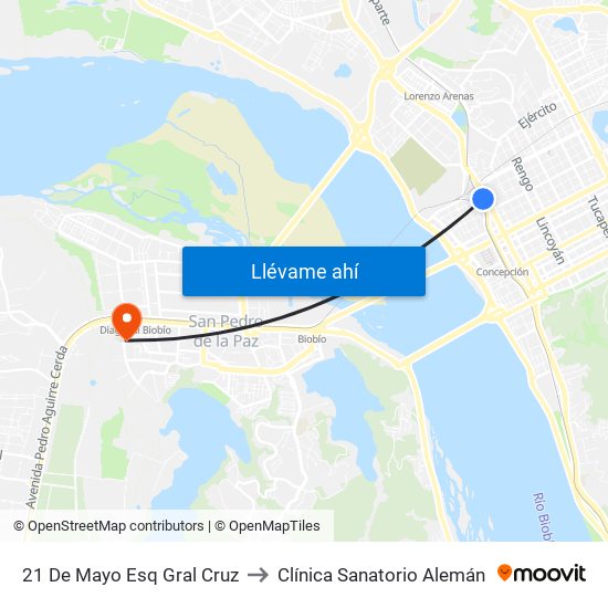 21 De Mayo Esq Gral Cruz to Clínica Sanatorio Alemán map