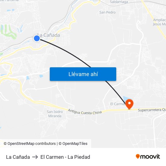 La Cañada to El Carmen - La Piedad map